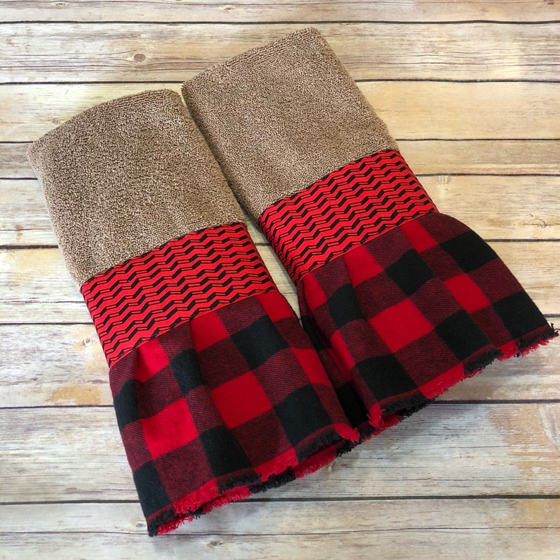 red and black bath towels