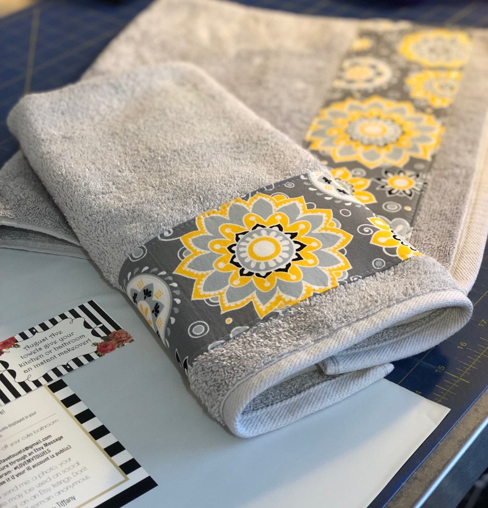 Yellow Grey Gray Bathroom Towels Hand Towels Towel Yellow Etsy