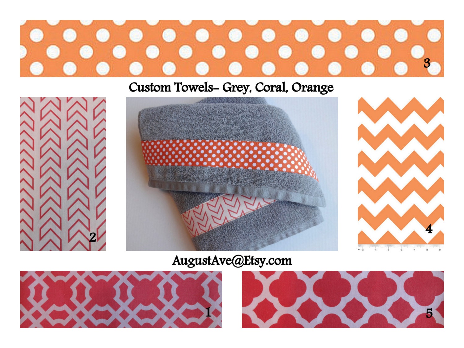 Coral and Grey custom towels coral towel grey towel coral Etsy