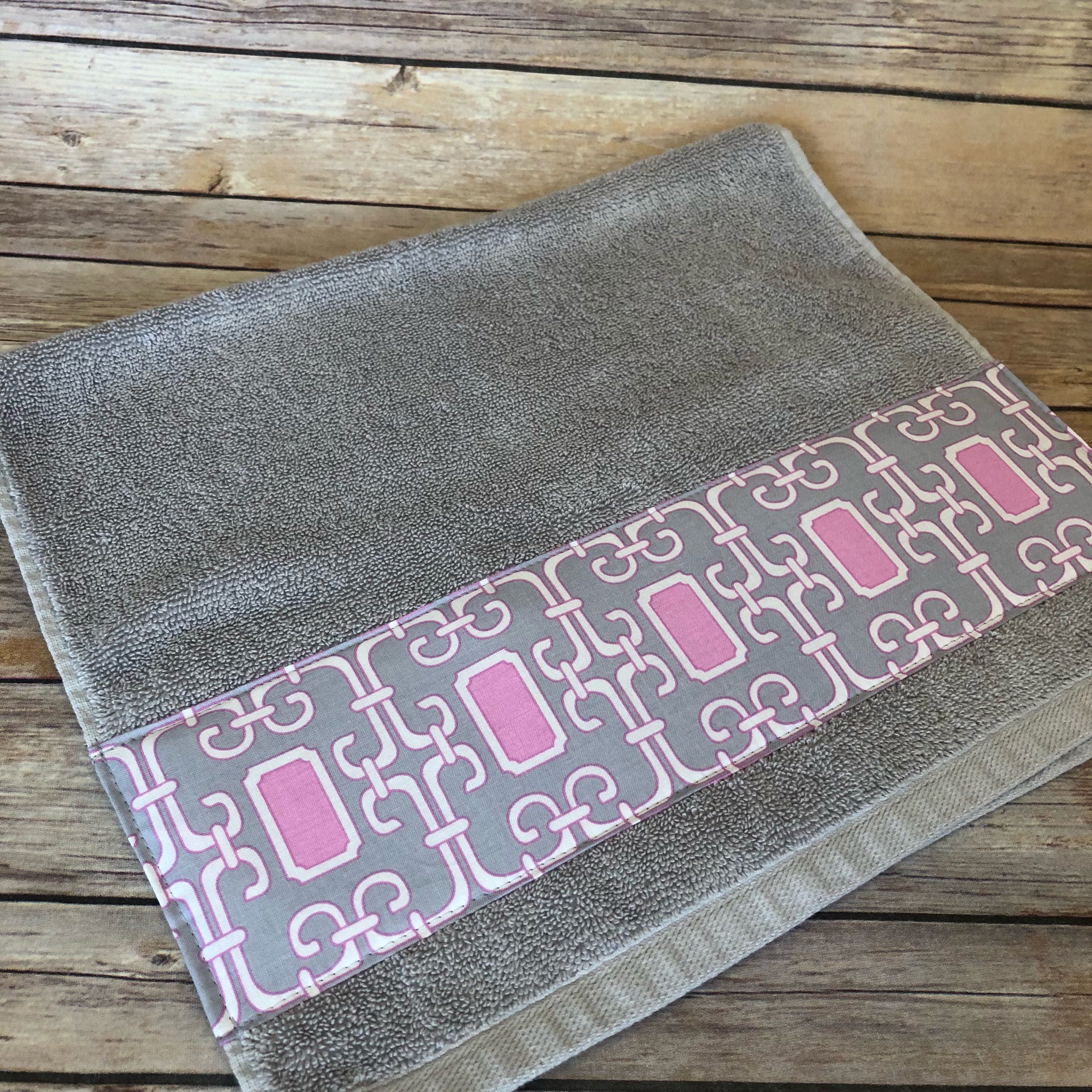 Pink and Grey bathroom towels made for you by August Ave Etsy