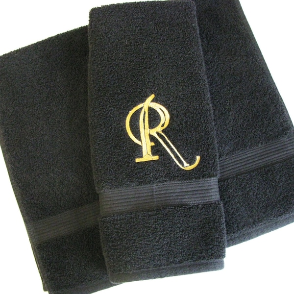 Black and Gold monogrammed towel, sold individually not in sets, bathroom towels monogrammed, towels with embroidery hand and bath