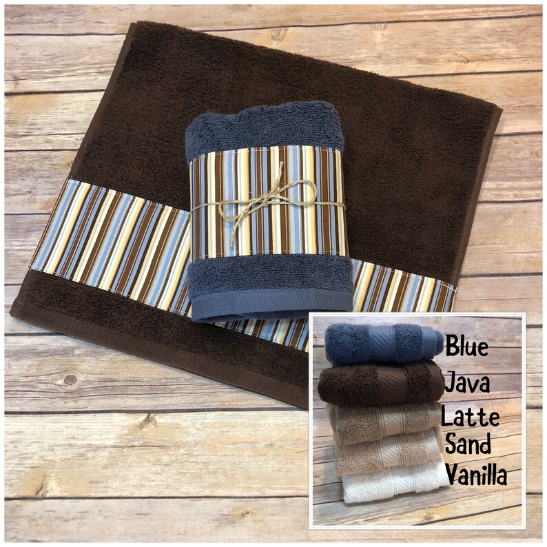 Blue Brown Towels custom towels blue bathroom brown towels Etsy