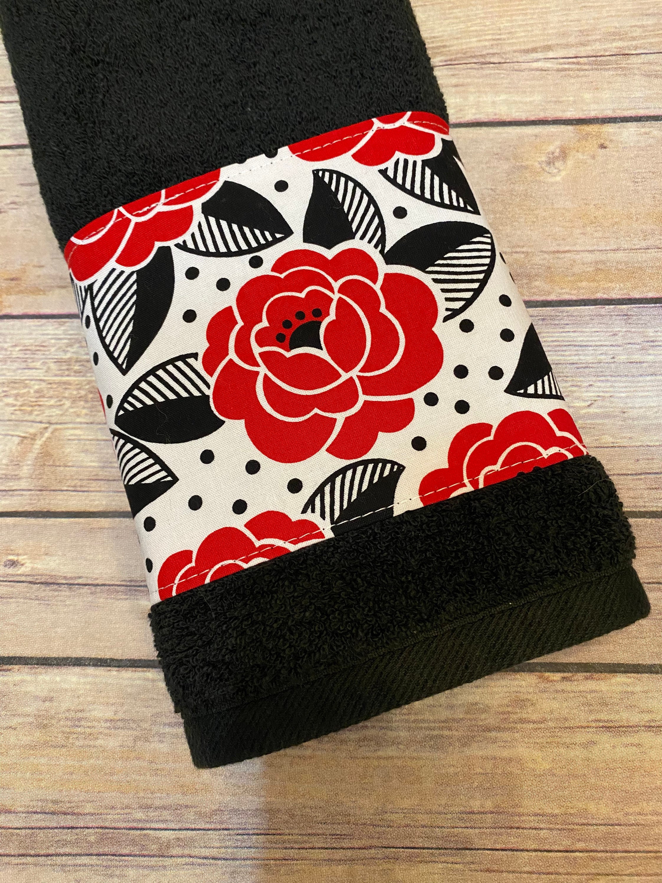 Black and Red Bath Towels in 6 Sizes Red Roses Made Just for You by August  Ave Towels, Bathroom Hand and Bath Towels in Black White and Red 