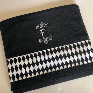 Harlequin Black and White diamond bathroom towel custom monogram, towels personalized monogrammed, hand, sheet, bath, washcloth image 8