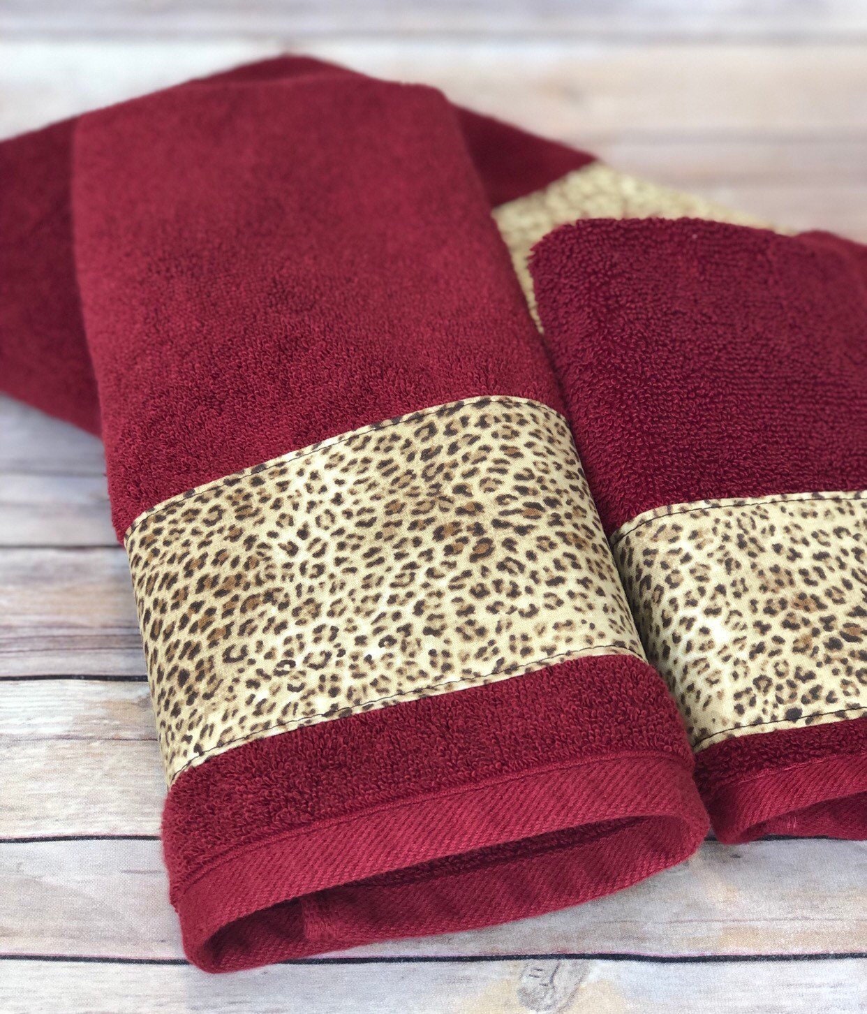 Leopard Red Bath towels. cream and brown leopard print on red Etsy
