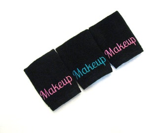 Embroidered Makeup Towel: Black Cotton Washcloth, Spa Gift