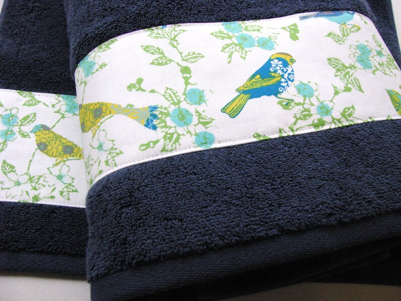 Bath Towel Blue Yellow Blue Bird Blue Towels Blue and Etsy