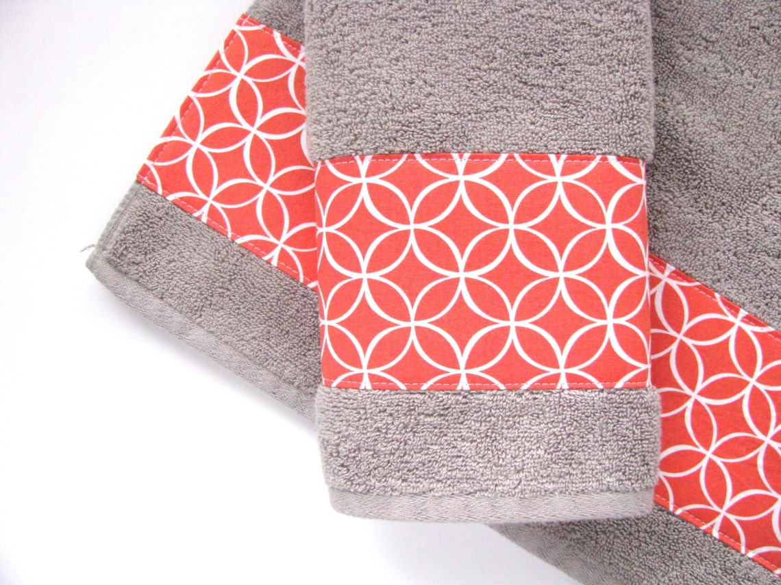 Coral Grey Towels Hand Towels Bath Towels Custom Towels Etsy