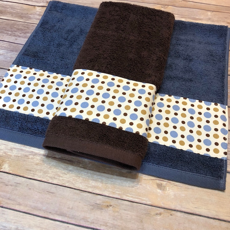 Blue Brown Towels custom towels blue bathroom brown towels Etsy