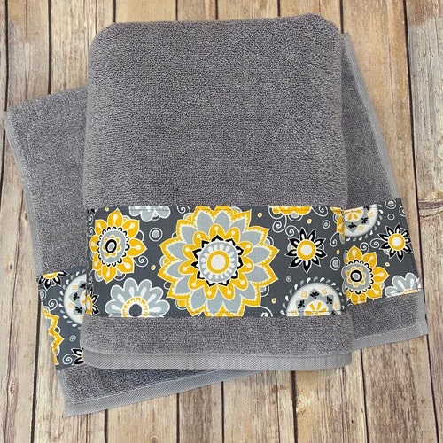 Yellow Grey Gray Bathroom Towels Hand Towels Towel Yellow Etsy