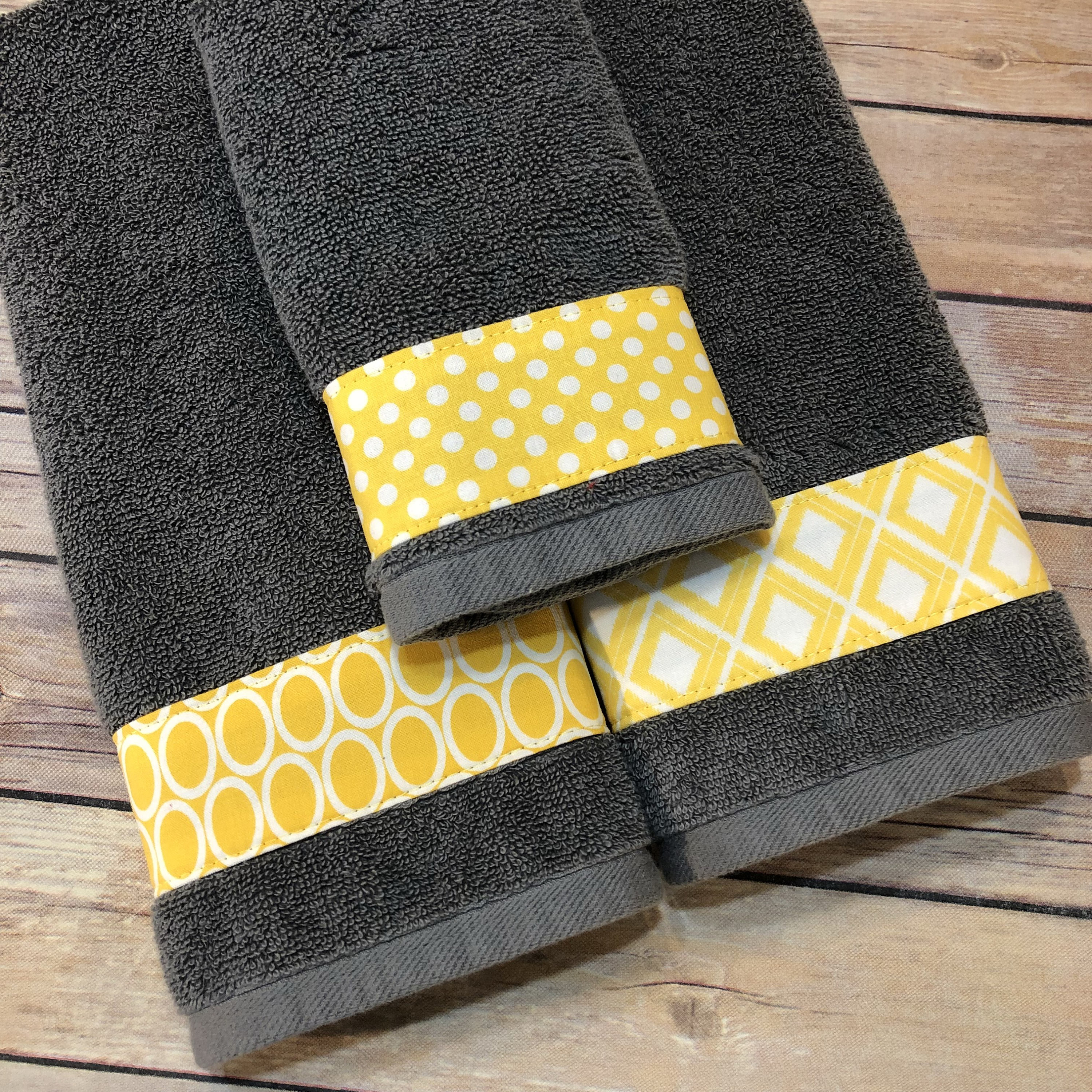 Kitchen towels 3 Pcs, Mustard Yellow/Grey