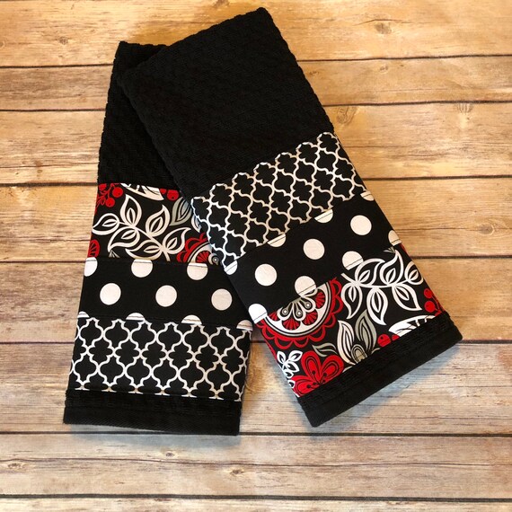 Kitchen Towel Set Black White Red Handmade Towels Dish