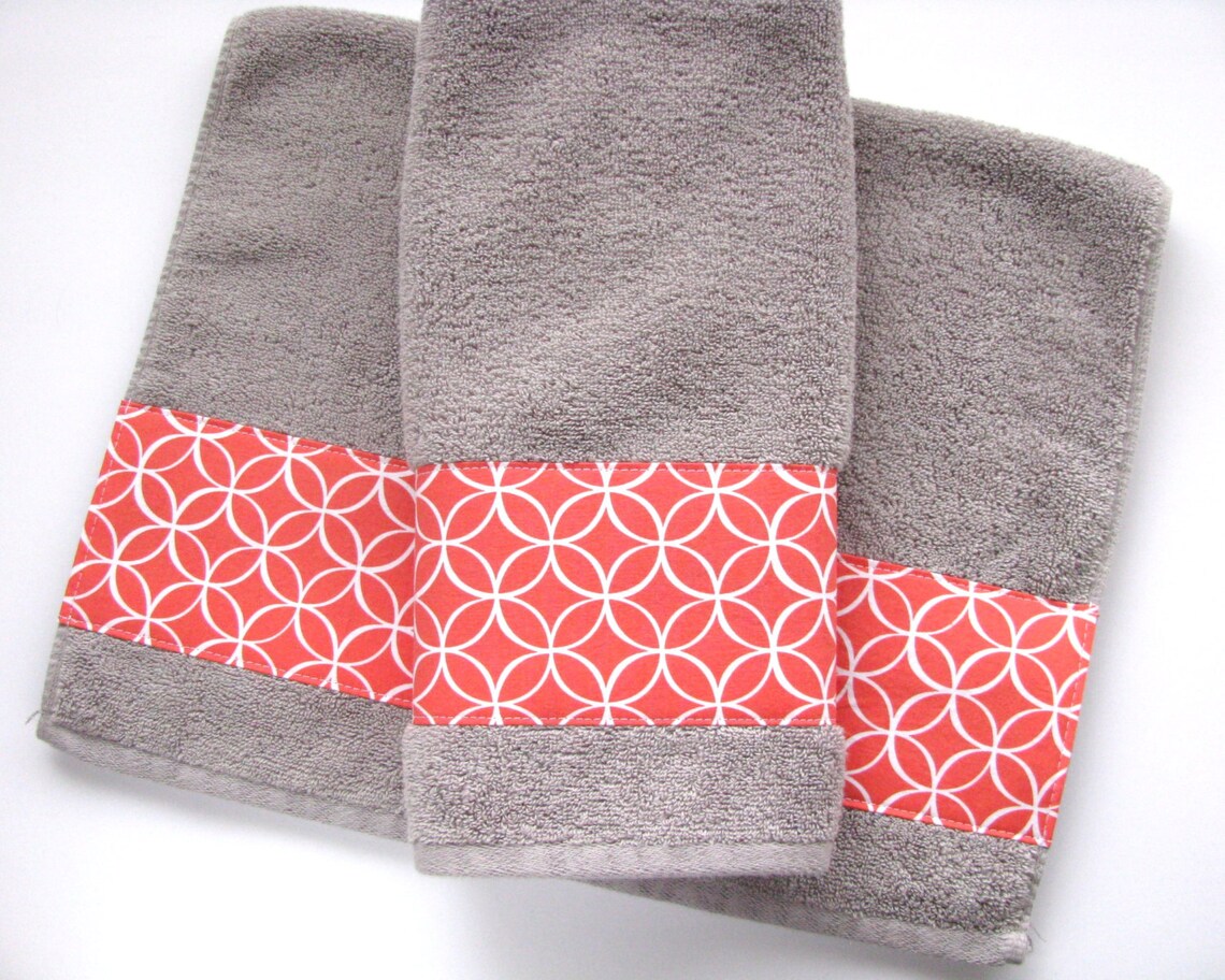 Coral Grey Towels Hand Towels Bath Towels Custom Towels Etsy