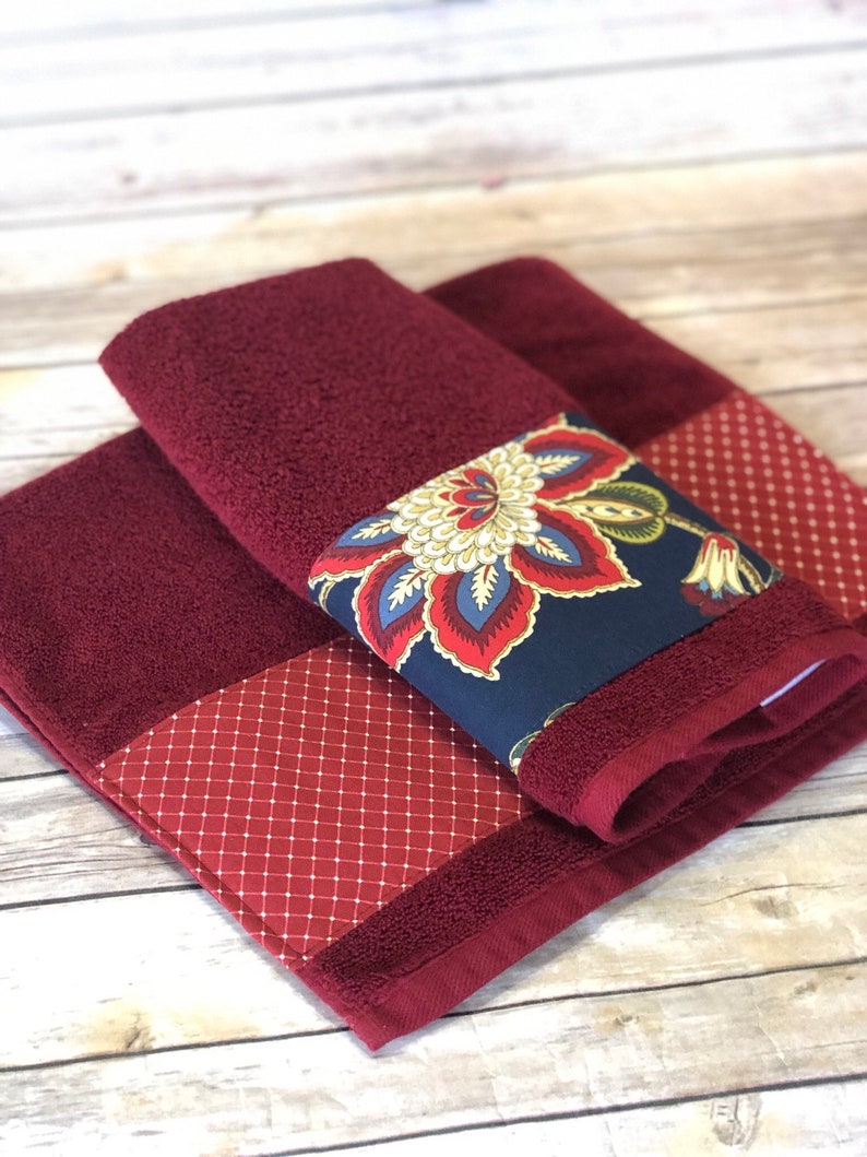 5 Fabrics Red Bath Towels decorated bathroom towels in red 6 Etsy