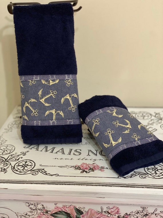 Navy blue decorative bath towels sale