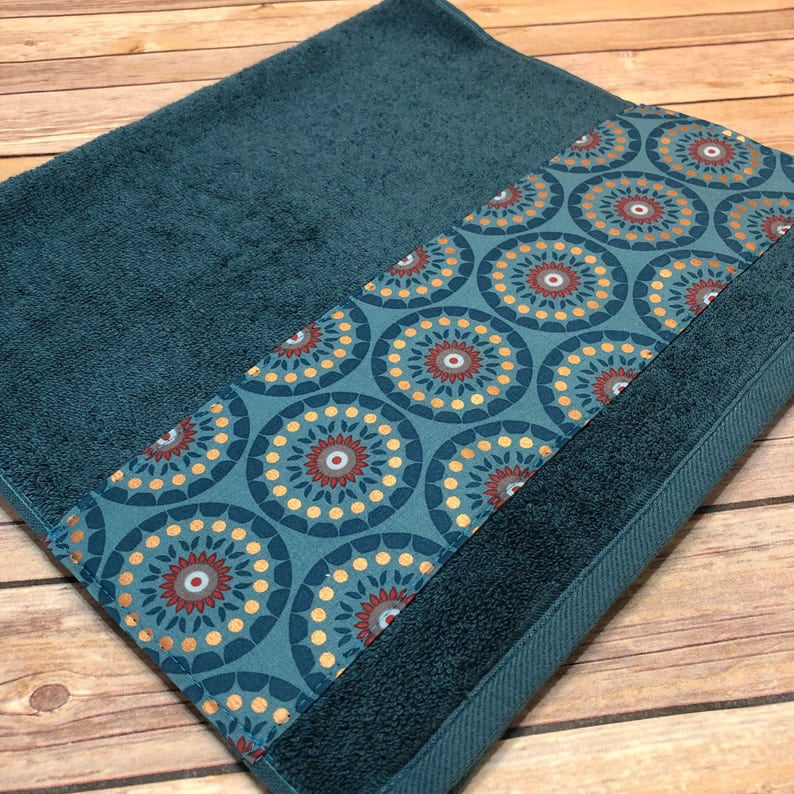 Teal spice burnt orange southwest copper hand towel bath Etsy
