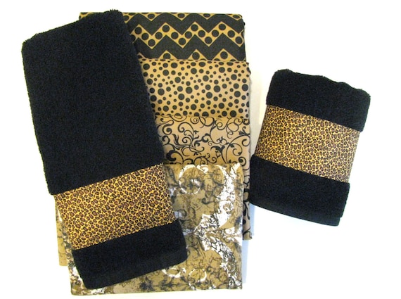 Chocolate Brown and Black Bath Towels Custom Made With Your Fabric