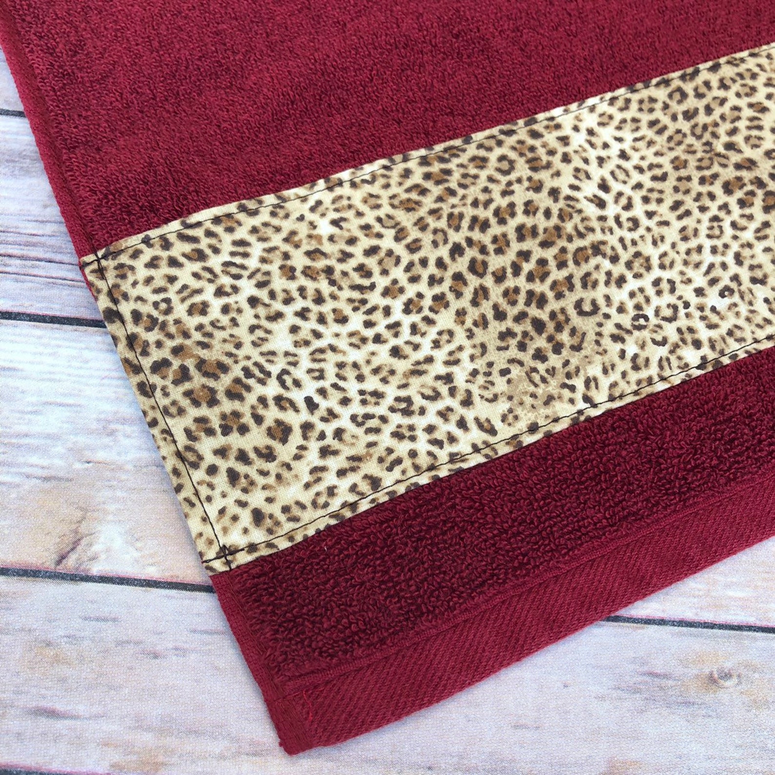 Leopard Red Bath towels. cream and brown leopard print on red Etsy