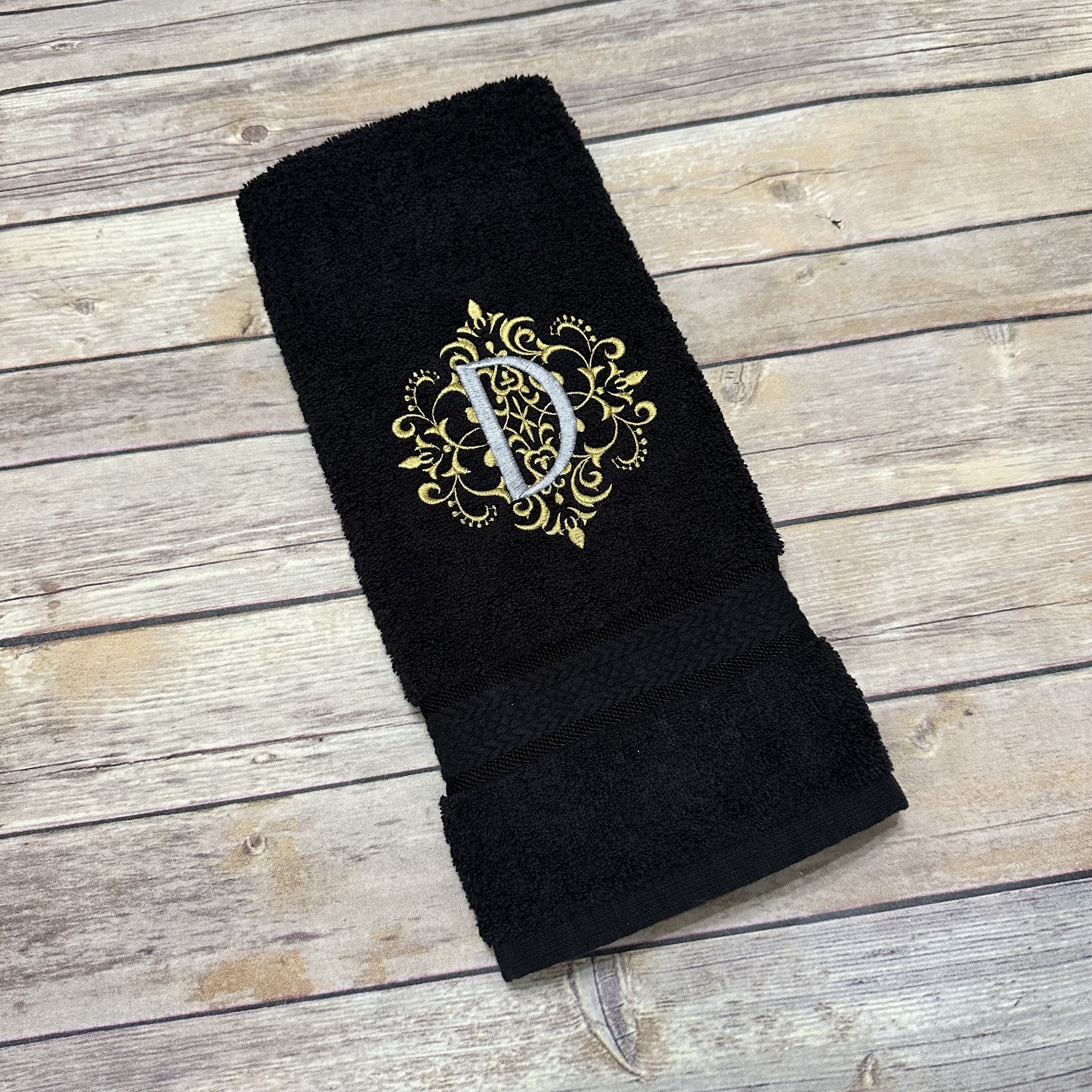 Black Gold Towels Hand Towel Bathroom Personalized Gift Embroidered Towels Sold Individually Bath Towels Bathroom Gold Embroidery Etsy