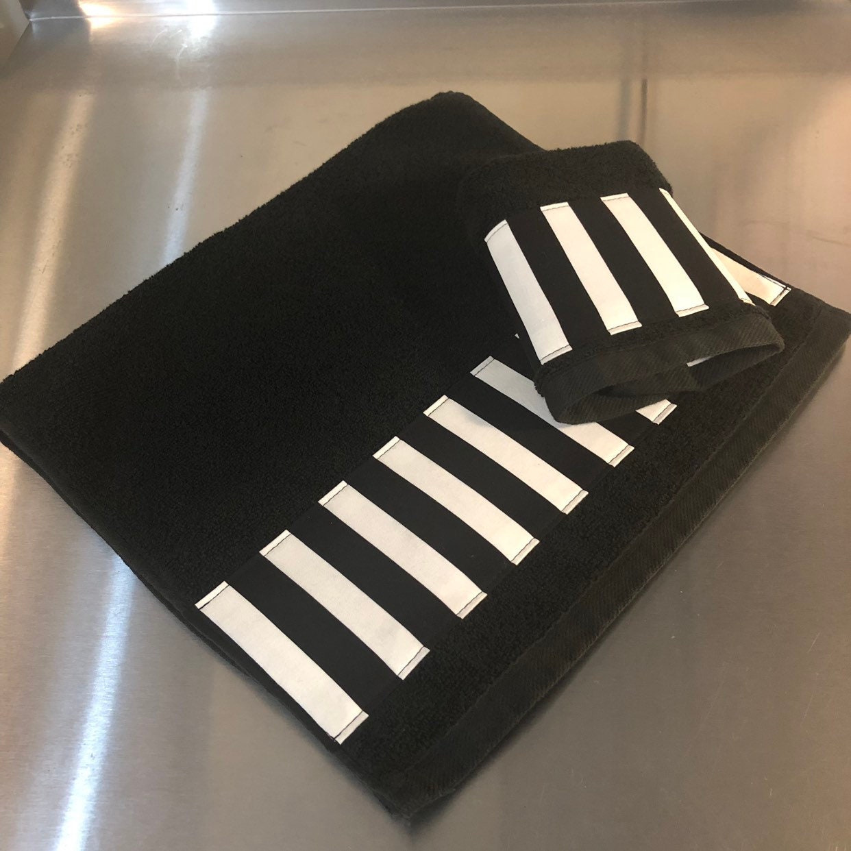 Black Striped Bath Towel Black and White Striped Black Towels Etsy