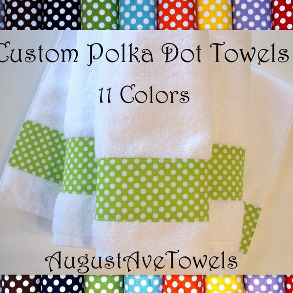 You Pick the Color, 11 Colors - Polka Dot Custom Bathroom, hand towel, custom towels, bathroom, bath towel, girls bathroom, polka dot