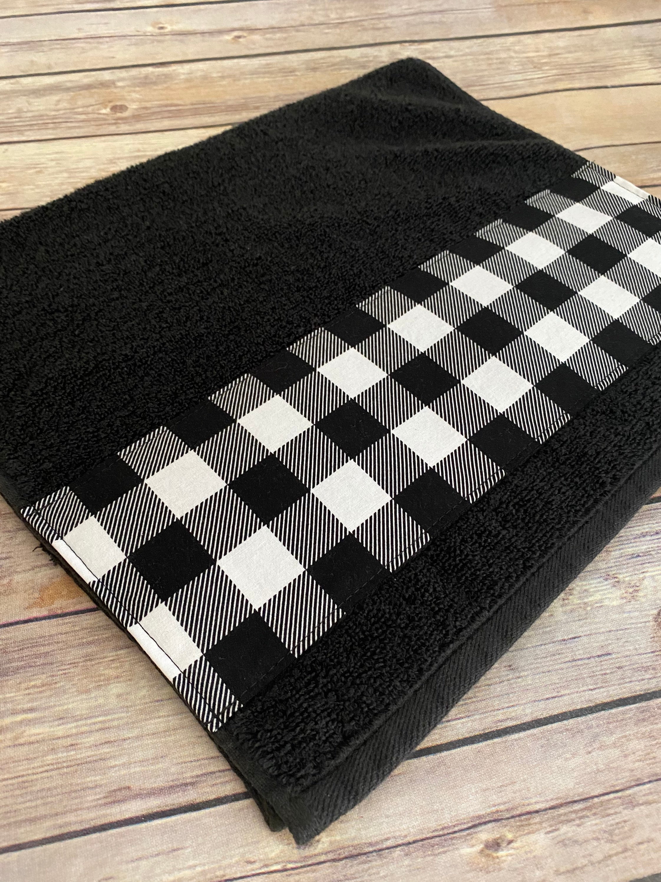 Big Black and White Buffalo Plaid Hand & Bath Towel by annaleeblysse