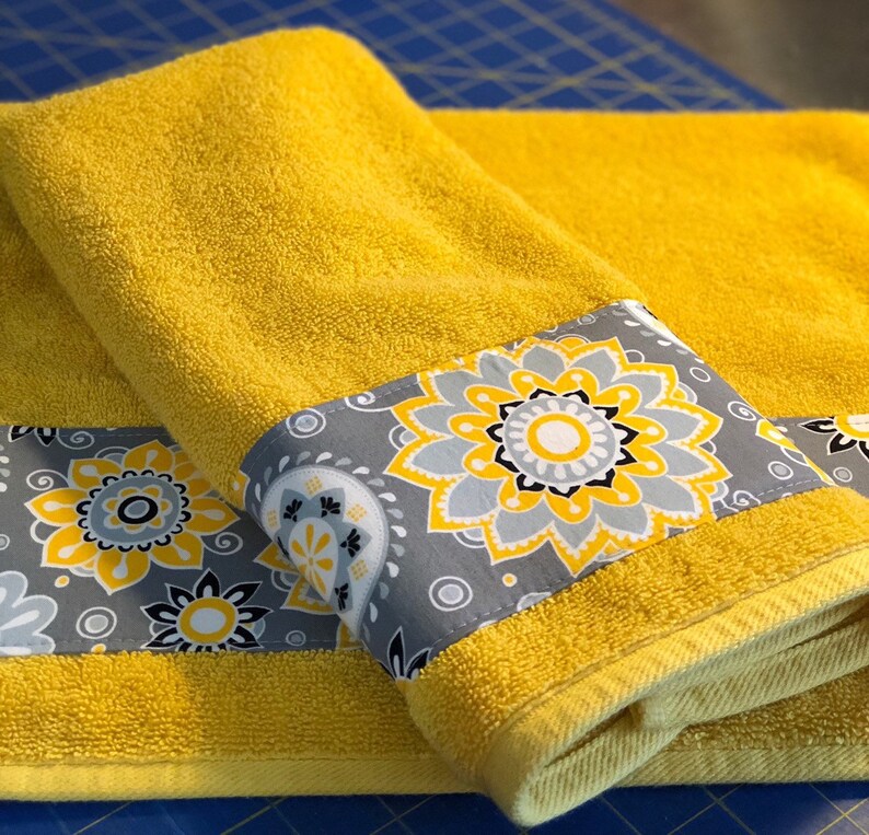 Yellow Grey Gray bathroom towels hand towels towel yellow Etsy