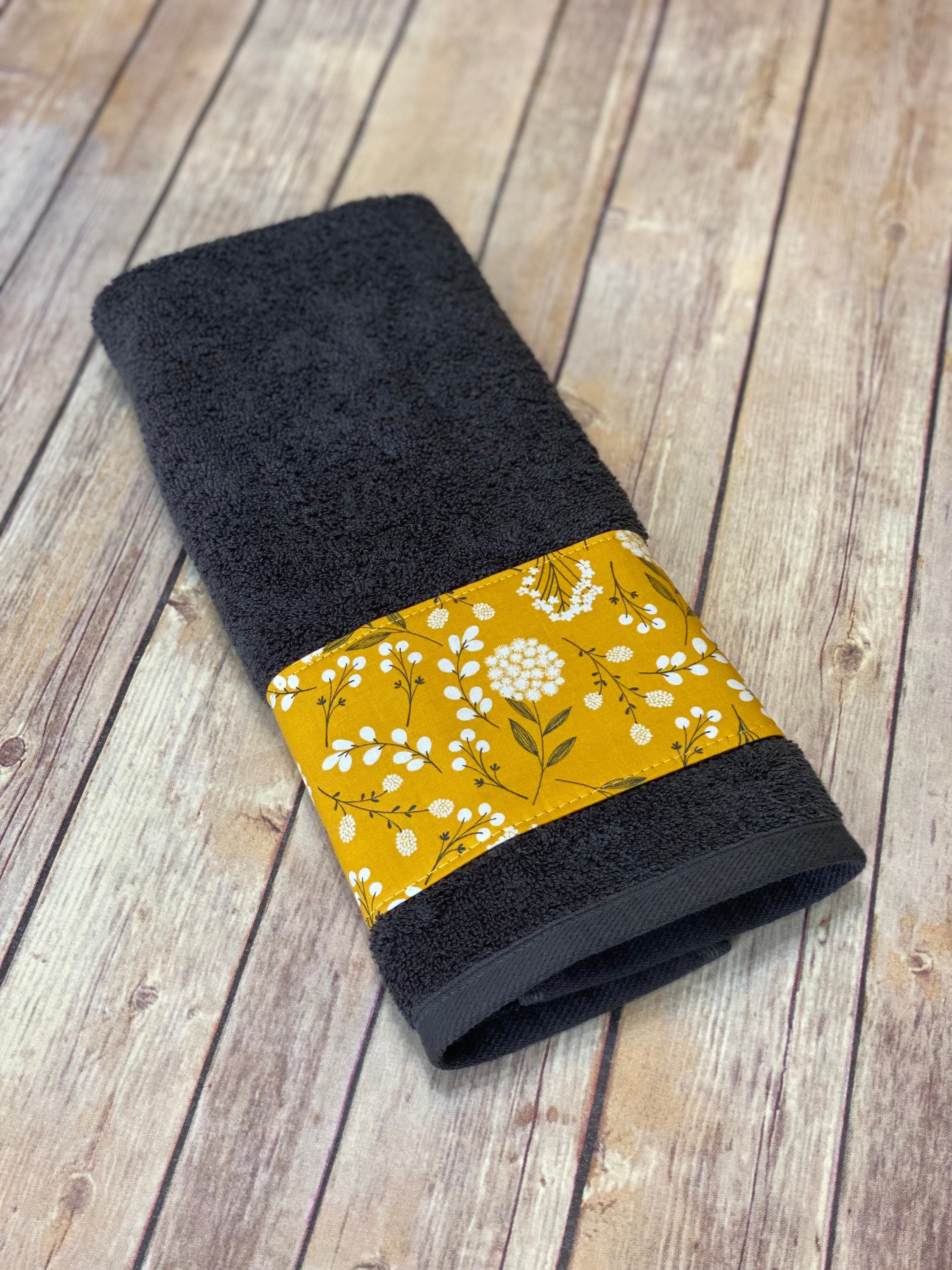 Hand Towels for Bathroom, Black and Yellow Bath Towels, August Ave Towels,  Black and Yellow, Bathroom Towels, Decorated Towels, Bathroom 