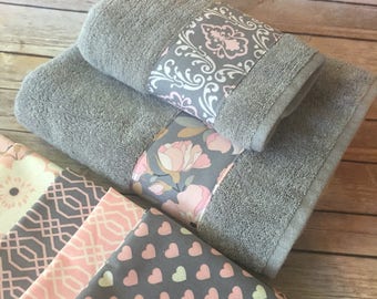 Pink and Grey Towels - Etsy