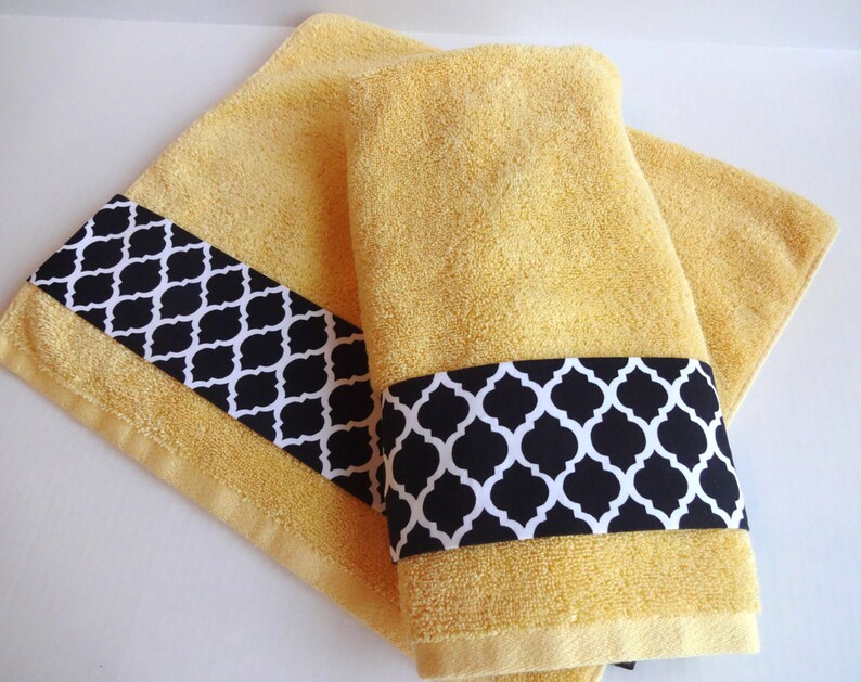 Yellow towels hand towels yellow and black bathroom Sold Etsy