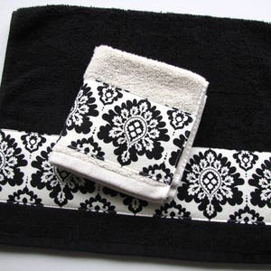 Black Damask Bath Towels, Black Damask, Black Towels, Hand Towels