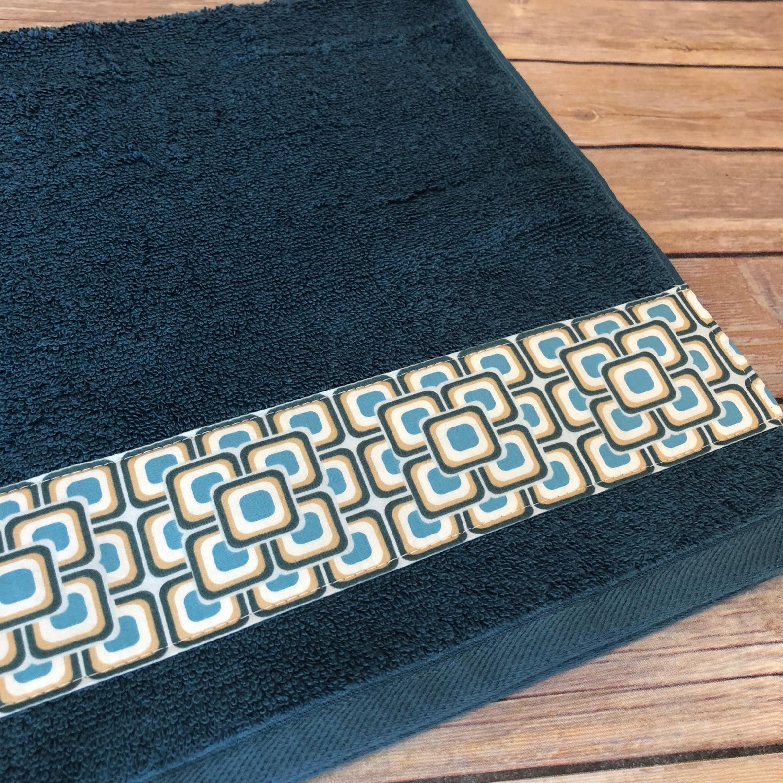 Teal aqua tan Brown Towels custom towels teal bathroom Etsy