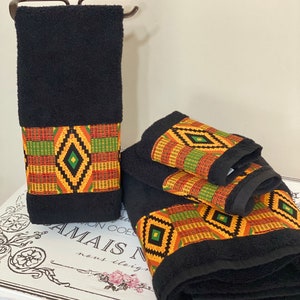 Kente Bathroom Towels in 4 sizes to choose from made for you by August Ave Towels, you pick the size sold individually, Ghana African Print image 4