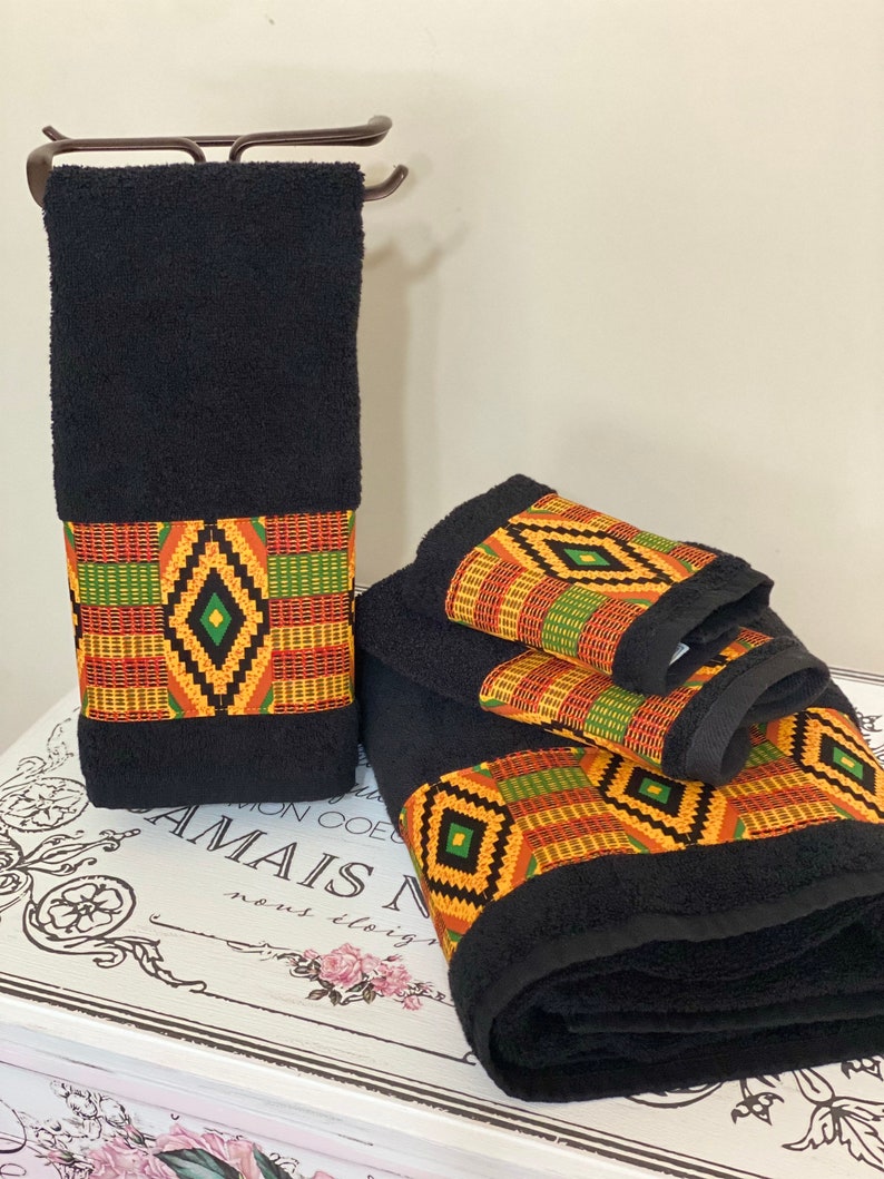 Kente Bathroom Towels in 4 sizes to choose from made for you by August Ave Towels, you pick the size sold individually, Ghana African Print image 4