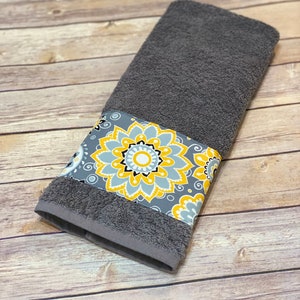 Yellow Grey, Gray, bathroom towels, hand towels, towel, yellow and grey, yellow bathroom, bath decor, grey towels, yellow towels, towel rack image 7