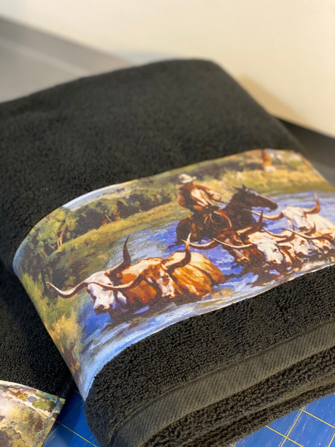 Western Bath Towels Decorated in a Horse Fabric Trim 4 Sizes Made for