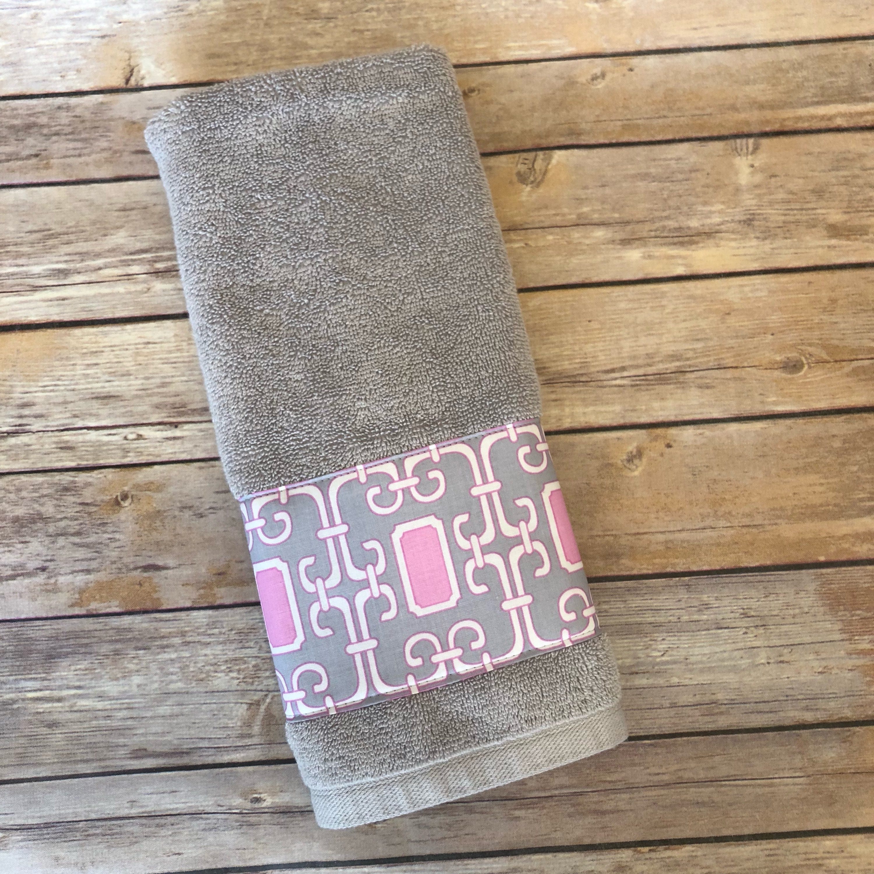 Pink and Grey bathroom towels made for you by August Ave Etsy