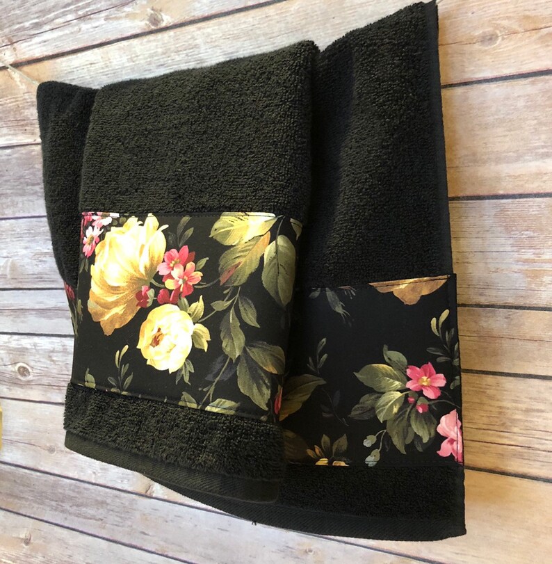 Black and Floral Bath Towels in 4 Sizes Roses in Shades of Etsy UK