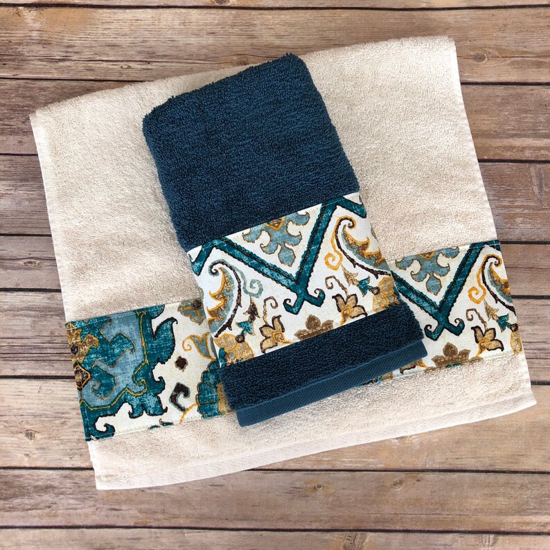 Teal and Brown bath towels you pick the size fabric and Etsy