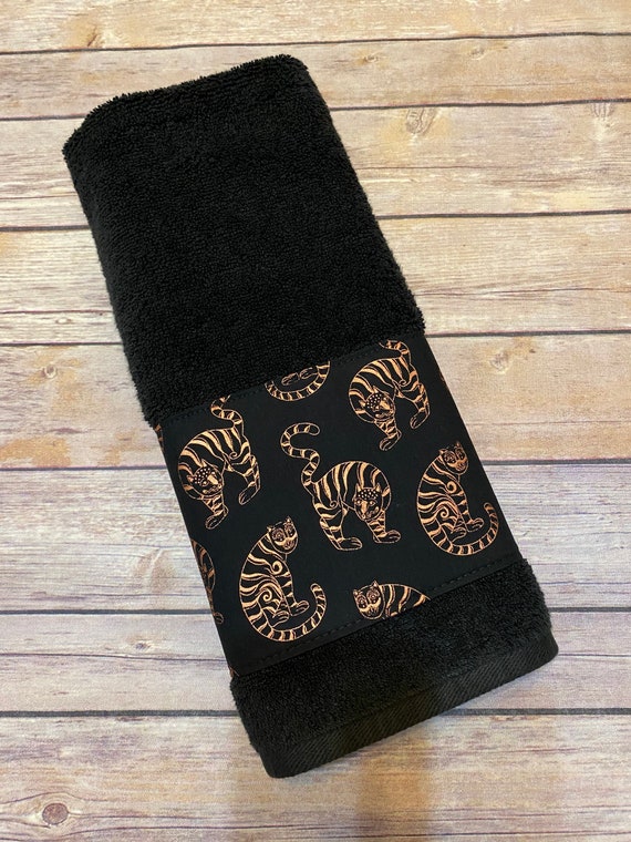 Cat Towels Sold Individually Black and Copper Cat Bathroom