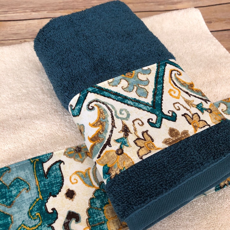 Teal and Brown bath towels you pick the size fabric and Etsy