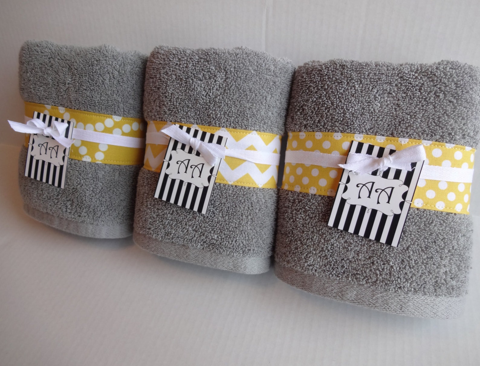 Yellow and Grey Towel Hand Towels Yellow and Grey Chevron Etsy