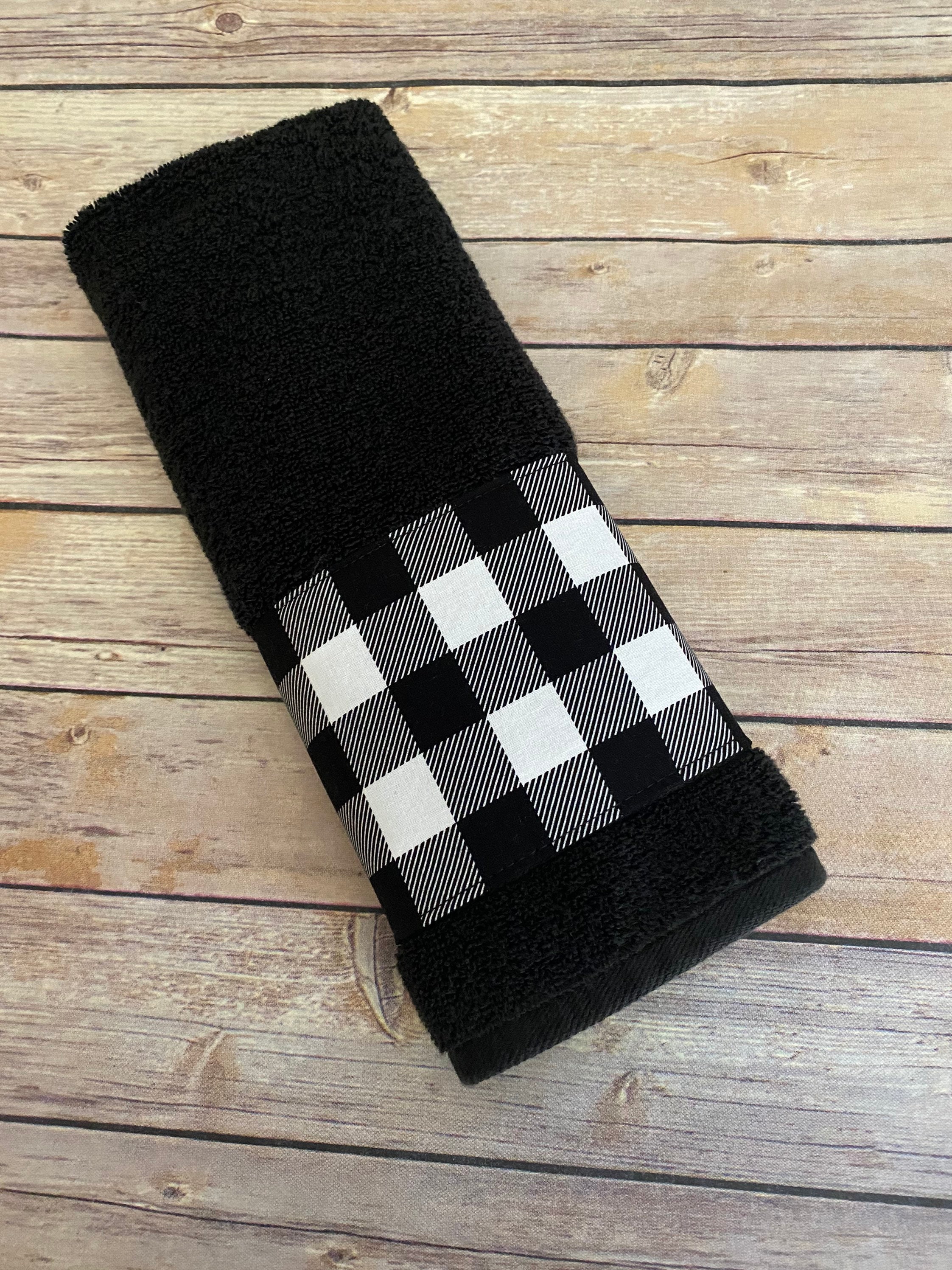 Big Black and White Buffalo Plaid Hand & Bath Towel by annaleeblysse