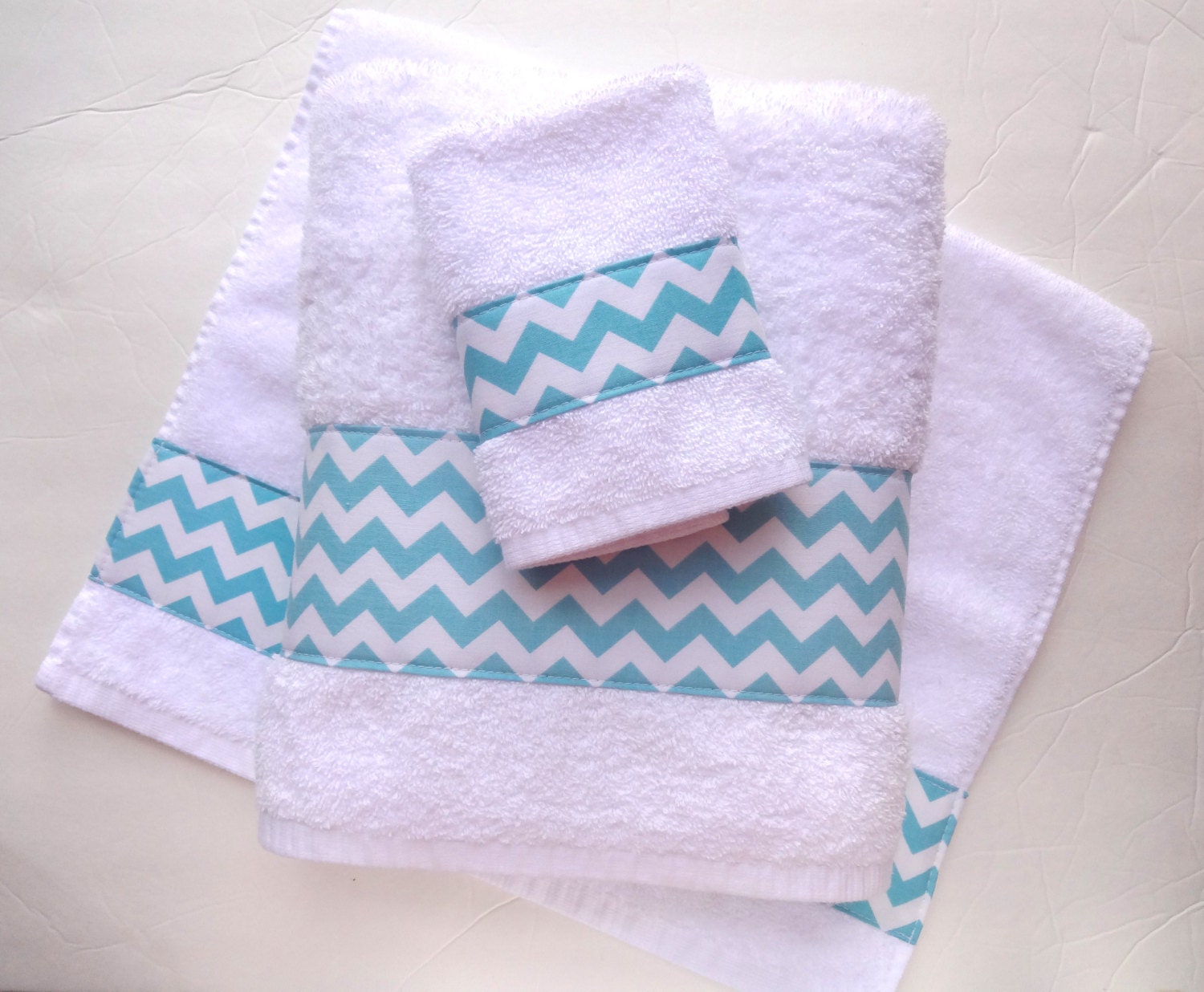 Aqua Chevron Towels hand towels chevron blue bathroom Etsy