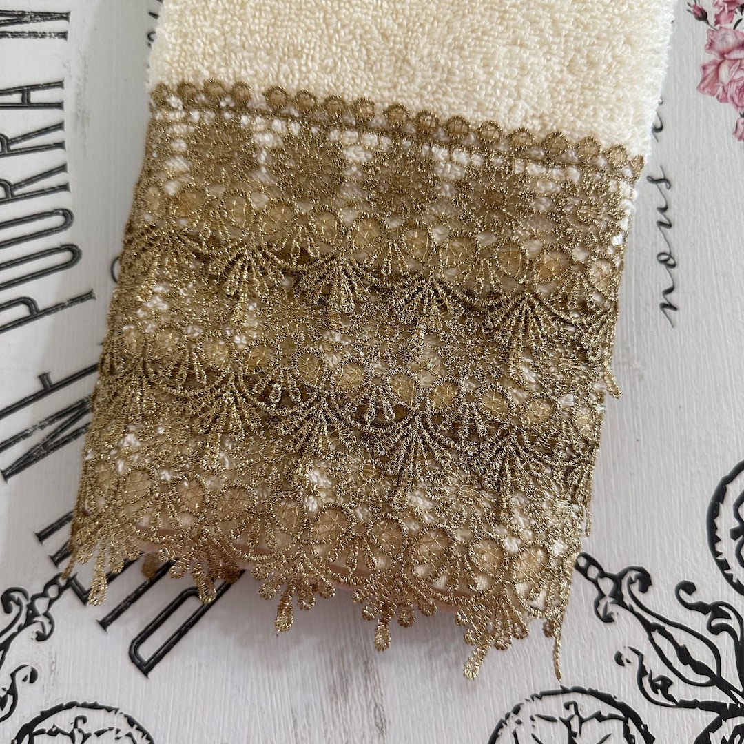 Gold Lace Cotton Hand or Bath Towel - Cream, Black, White, or Gray