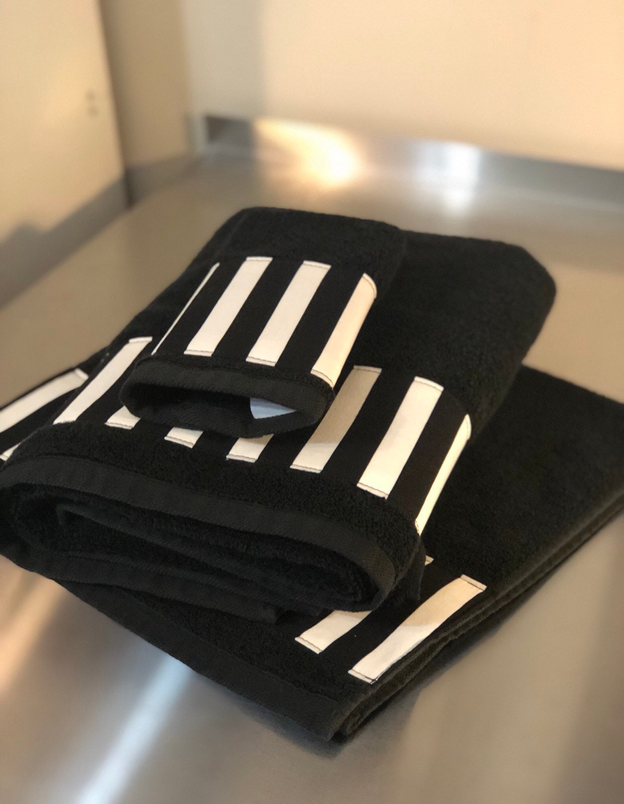 Black Striped Bath Towel Black and White Striped Black Towels Etsy