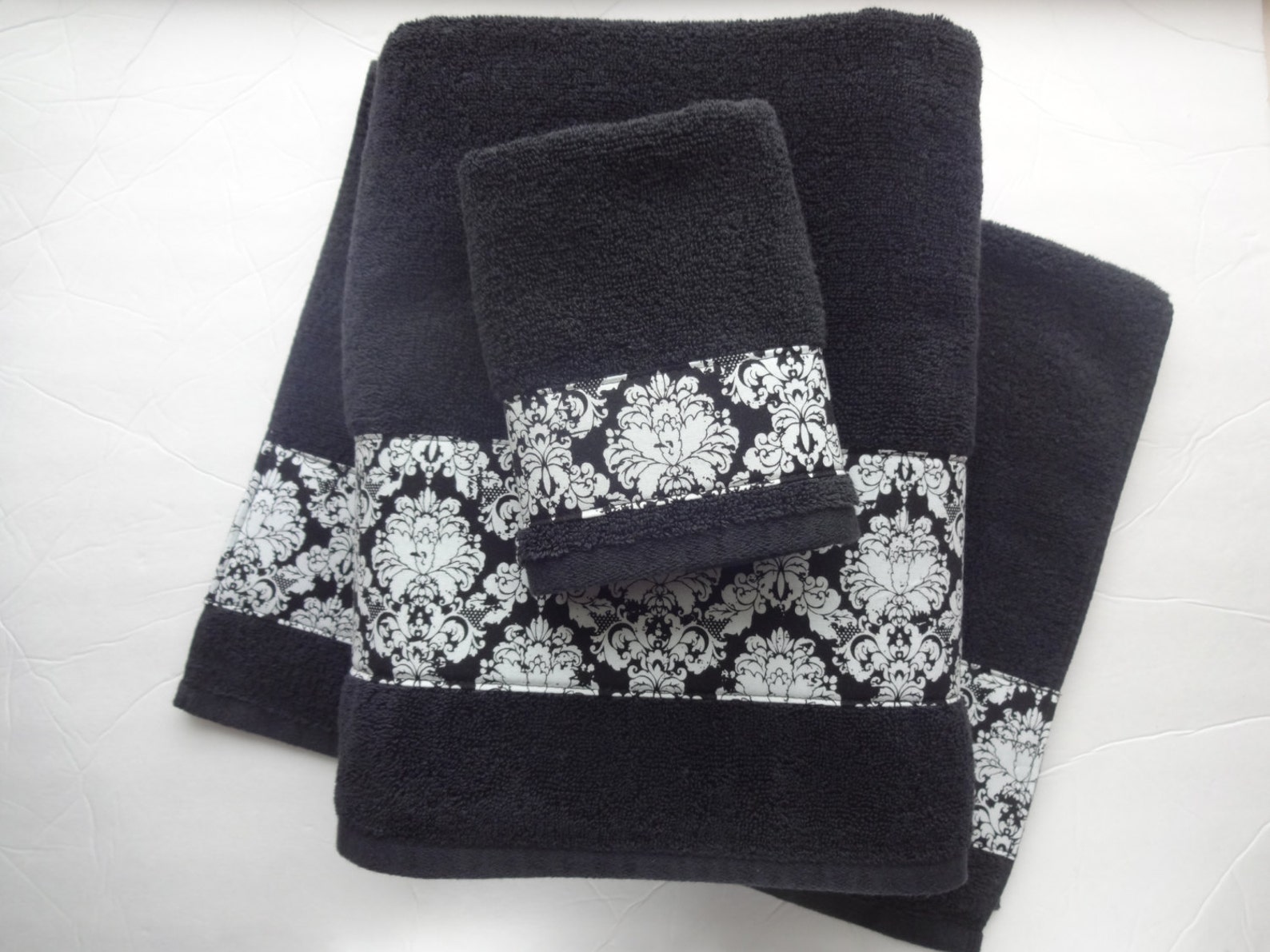 Black Damask Bath towels black damask black towels hand Etsy