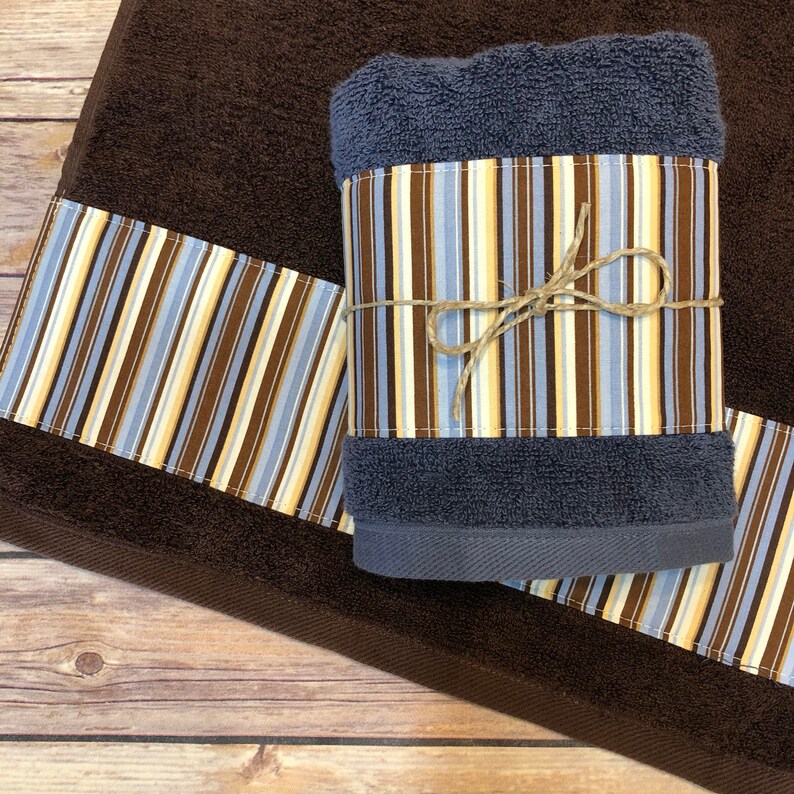 Blue Brown Towels custom towels blue bathroom brown towels Etsy