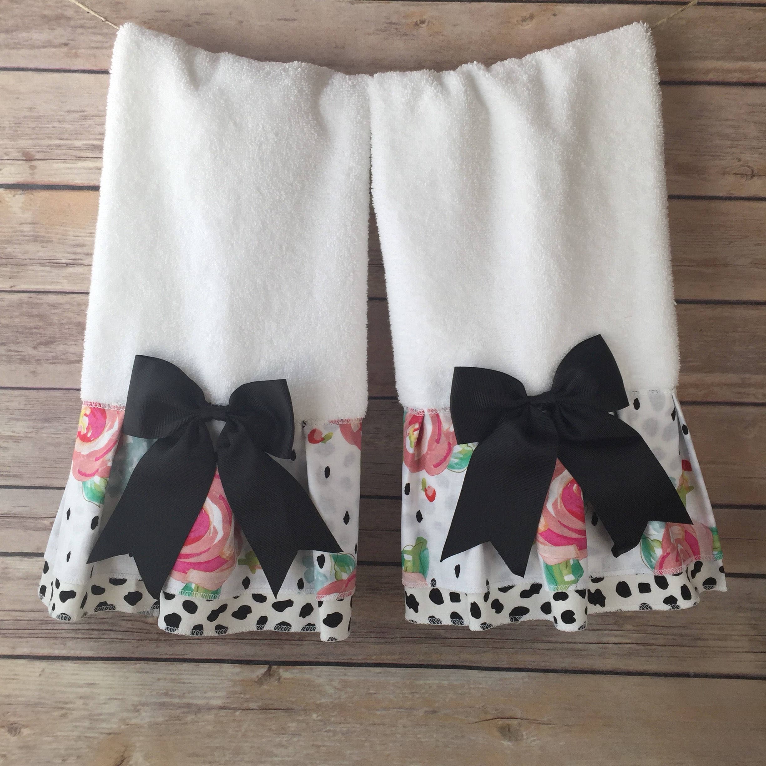 Pink Floral Towels Black Dots hand towels bath towels Etsy