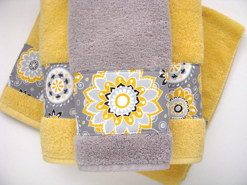 yellow patterned bath towels